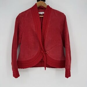 Coldwater Creek Red Suede Leather Cable Knit‎ Jacket Vintage 90s Boho Petite XS